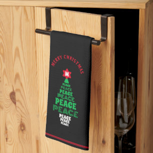 Cute Christmas Peace Tree Custom Initial black Tea Towel