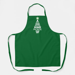 Cute Christmas Peace Tree Custom Initial Green Apron