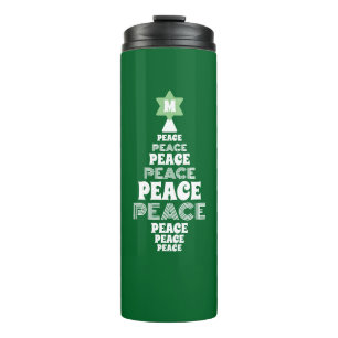 Cute Christmas Peace Tree Custom Initial Green Thermal Tumbler