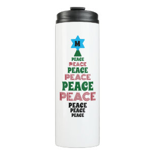 Cute Christmas Peace Tree Custom Initial White Thermal Tumbler
