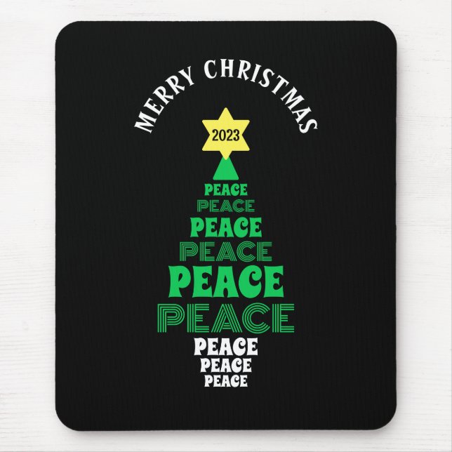 Cute Christmas Peace Tree Custom Year Black Mouse Pad (Front)