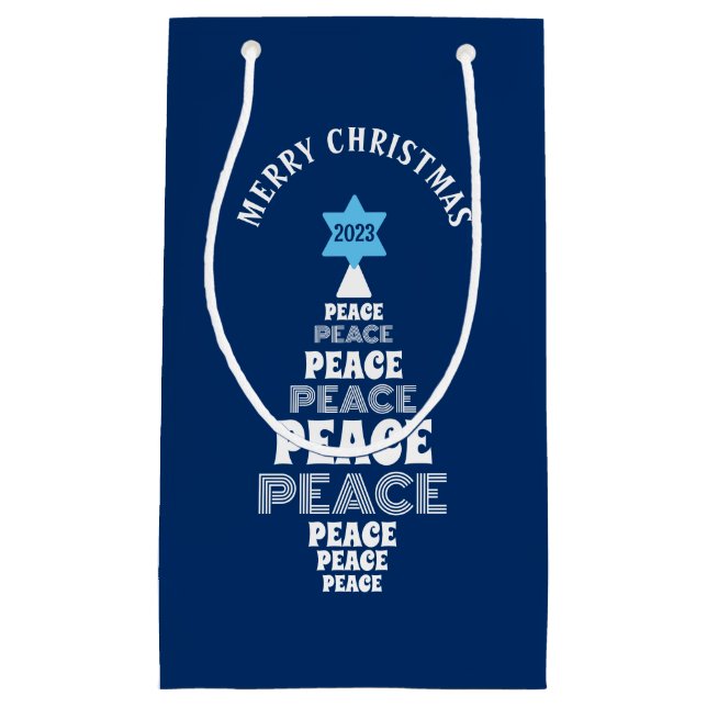 Cute Christmas Peace Tree Custom Year blue Small Gift Bag (Front)