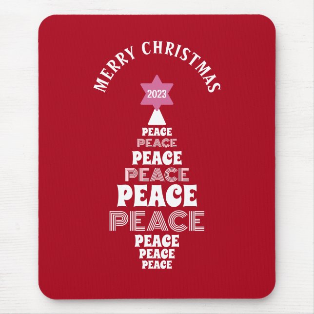 Cute Christmas Peace Tree Custom Year Red Mouse Pad (Front)