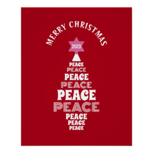 Cute Christmas Peace Tree Custom Year Red Poster