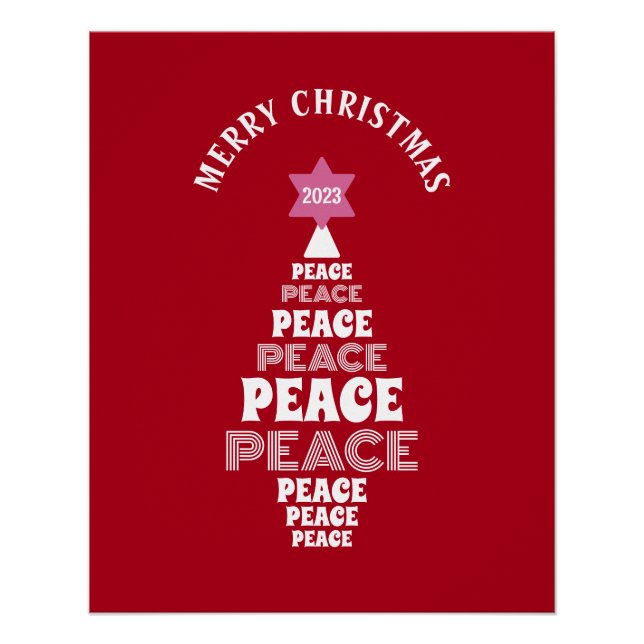 Cute Christmas Peace Tree Custom Year Red Poster (Front)