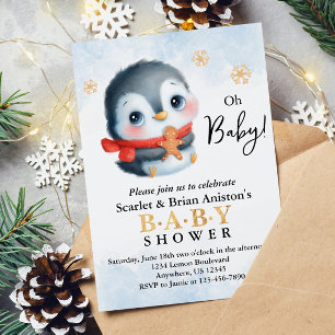 Cute Christmas Penguin Baby Shower Invitation