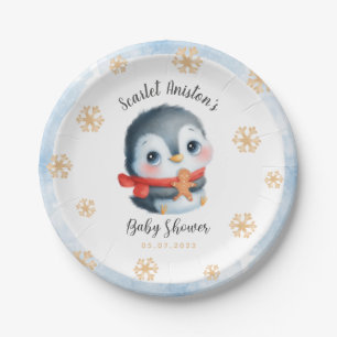 Cute Christmas Penguin Baby Shower Paper Plate