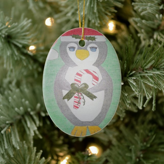 Cute Christmas Penguin Ceramic Ornament (Tree)