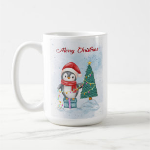 Cute Christmas Penguin Decorating Tree with Lights Coffee Mug