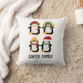 Cute Christmas Penguin family Watercolor Cushion