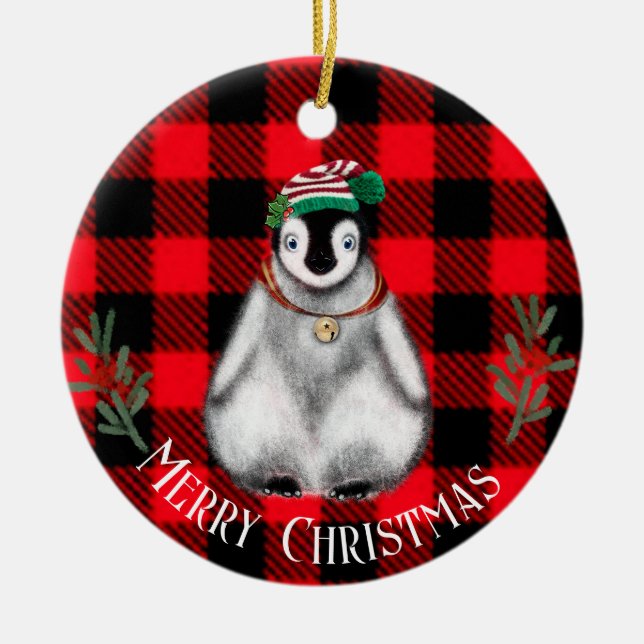 Cute Christmas Penguin , festive Arctic animal  Ce Ceramic Ornament (Front)