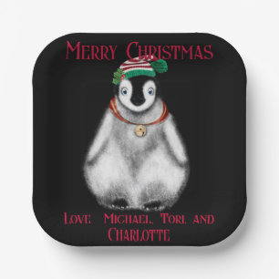 Cute Christmas Penguin , festive Arctic animal Paper Plate