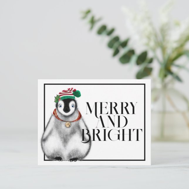 Cute Christmas Penguin , festive Arctic animals Postcard (Standing Front)