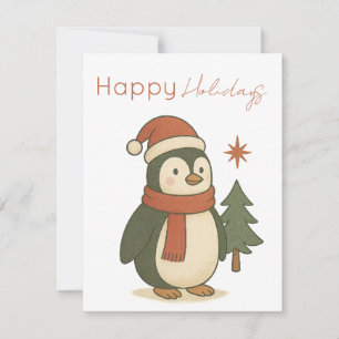 Cute Christmas Penguin Holiday Flat Note Card