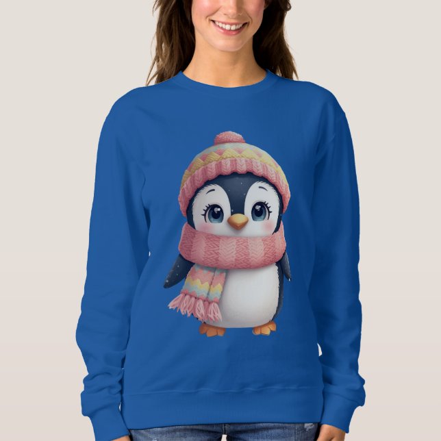 Cute Christmas Penguin Illustration Sweatshirt (Front)