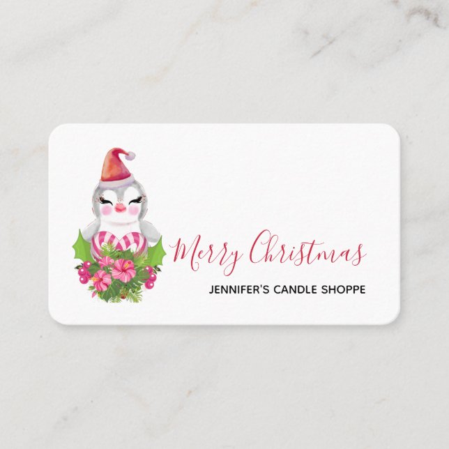 Cute Christmas Penguin in Santa Hat Business Card (Front)