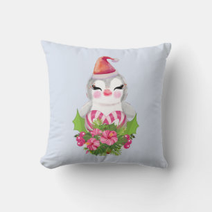 Cute Christmas Penguin in Santa Hat Cushion
