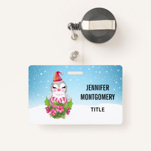 Cute Christmas Penguin in Santa Hat ID Badge