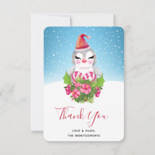 Cute Christmas Penguin in Santa Hat Thank You Card