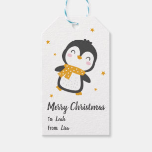 Cute christmas penguin on white gift tags