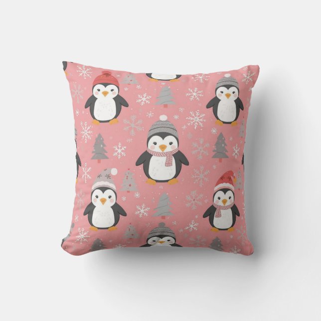 Cute Christmas Penguin Pattern Cushion (Front)
