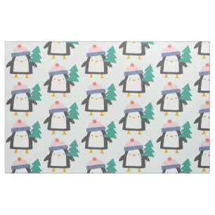 Cute Christmas Penguin Pattern in Teal Mint Fabric