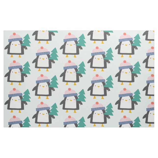 Cute Christmas Penguin Pattern in Teal Mint Fabric (Fat Quarter)