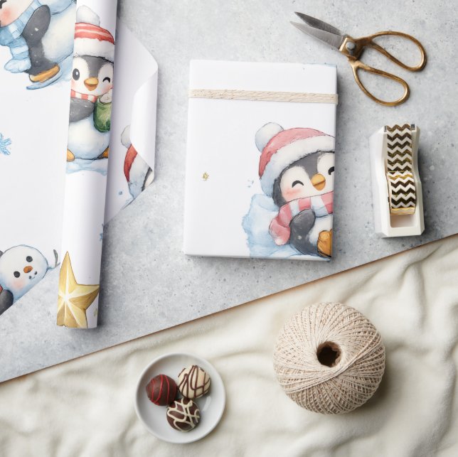 Cute Christmas Penguin Pattern Wrapping Paper (Crafts)