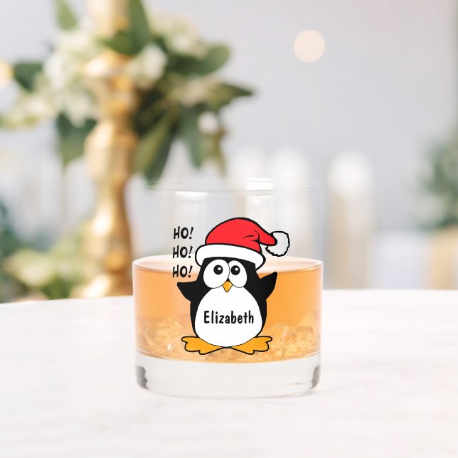 Cute Christmas Penguin Personalise Whiskey Glass (Insitu (Wedding))