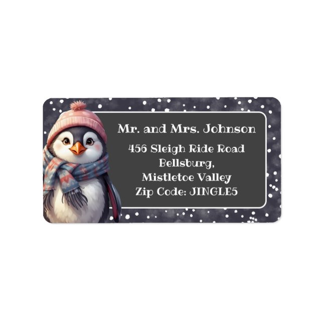 cute christmas penguin personalised address label (Front)