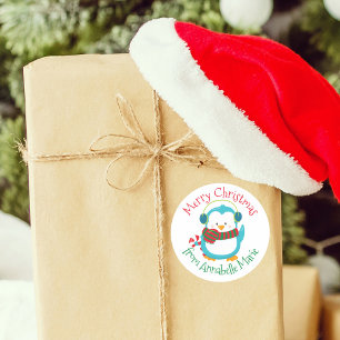 Cute Christmas Penguin Personalised From Gift Classic Round Sticker