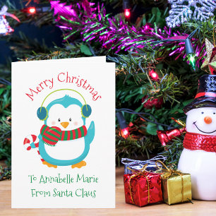 Cute Christmas Penguin Personalised Kids Holiday Card