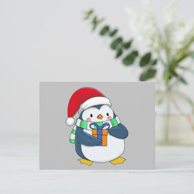 Cute Christmas Penguin Postcard – Holiday  (Standing Front)
