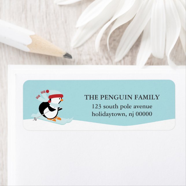 Cute Christmas Penguin Return Address Label (Insitu)