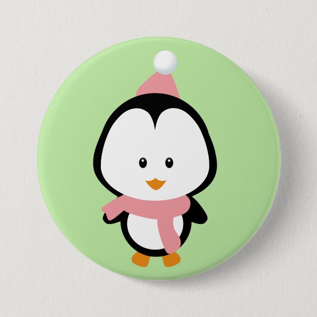 Cute Christmas Penguin Round Button (Front)