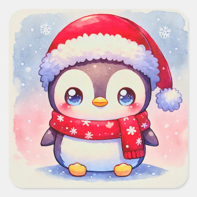 Cute Christmas Penguin  Square Sticker (Front)