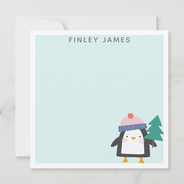 Cute Christmas Penguin Teal Mint Personalised Card (Front)