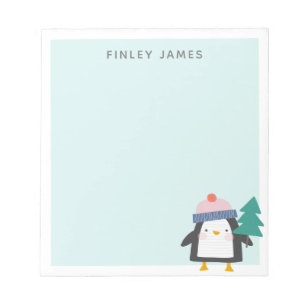 Cute Christmas Penguin Teal Mint Personalised  Notepad