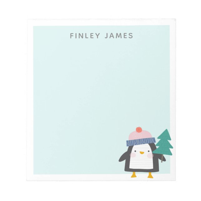 Cute Christmas Penguin Teal Mint Personalised  Notepad (Front)