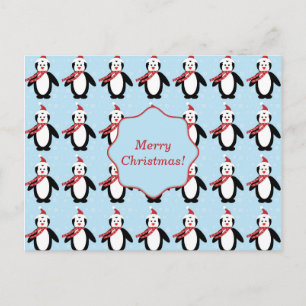 Cute Christmas Penguin wearing Santa hat Holiday Postcard