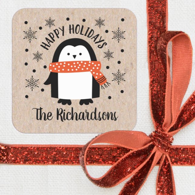 Cute Christmas Penguin Winter Holiday Stickers (A cute Christmas Penguin sticker. Fun for decorating Christmas gifts.)