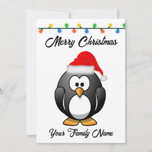 Cute Christmas Penguin with a Santa hat Holiday Card