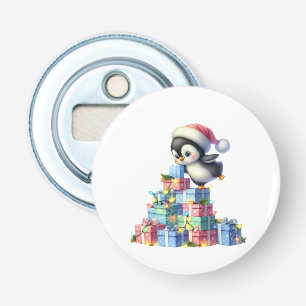Cute Christmas Penguin with Gifts and Lights Card Bottle Opener