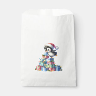Cute Christmas Penguin with Gifts and Lights Card Favour Bag