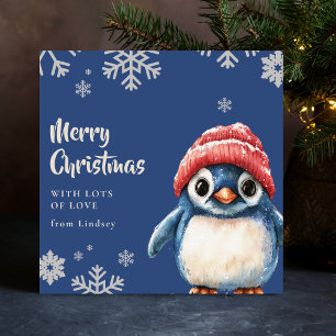 Cute Christmas Penguin with Hat Holiday Card