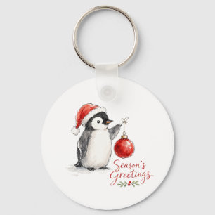 Cute Christmas Penguin with Ornament Key Ring