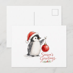 Cute Christmas Penguin with Ornament Postcard