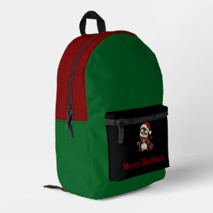 Cute Christmas Penguin with Santa Hat Printed Backpack