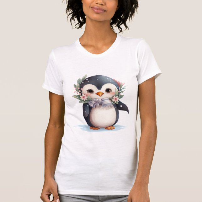 Cute Christmas Penguin Women’s Tee – Festive Xmas (Front)
