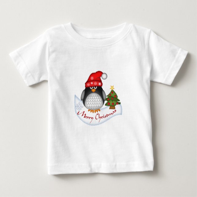 Cute Christmas Penguin wth Text Infant Long Sleeve Baby T-Shirt (Front)